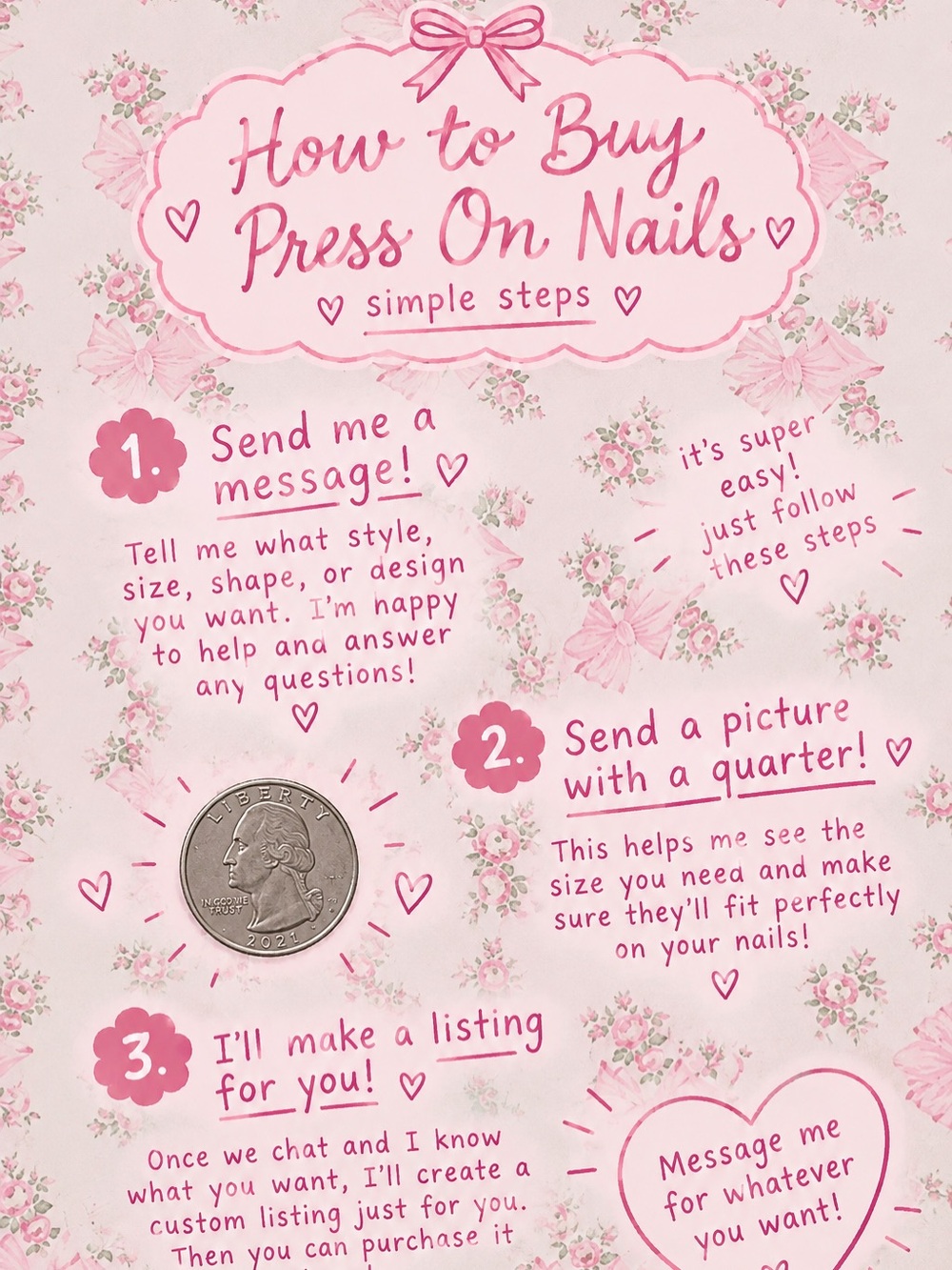 Pink Floral "How to Buy Press On Nails" Instruction Sign